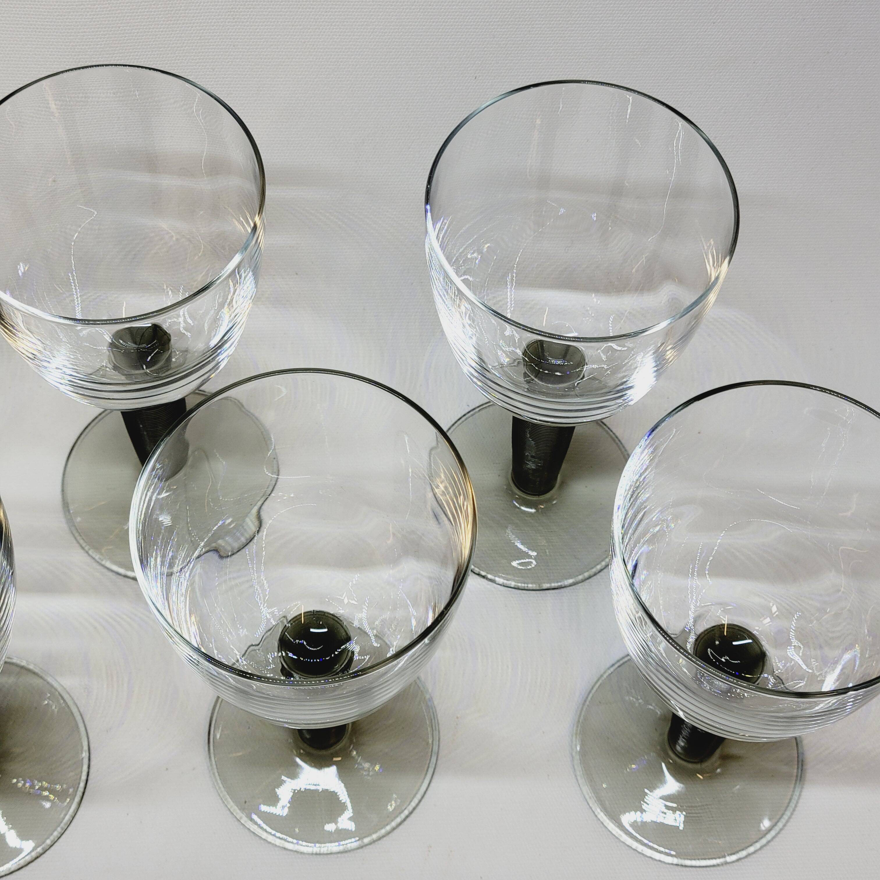 8 Bormioli Rocco Vintage Crystal Water Glasses with Grooved Grey Base