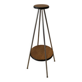 Vintage industrial style stool in wood and chromed metal