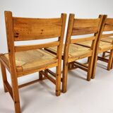 Set of 4 mid century scandinavian pine and papercord dining chairs, 1960s
