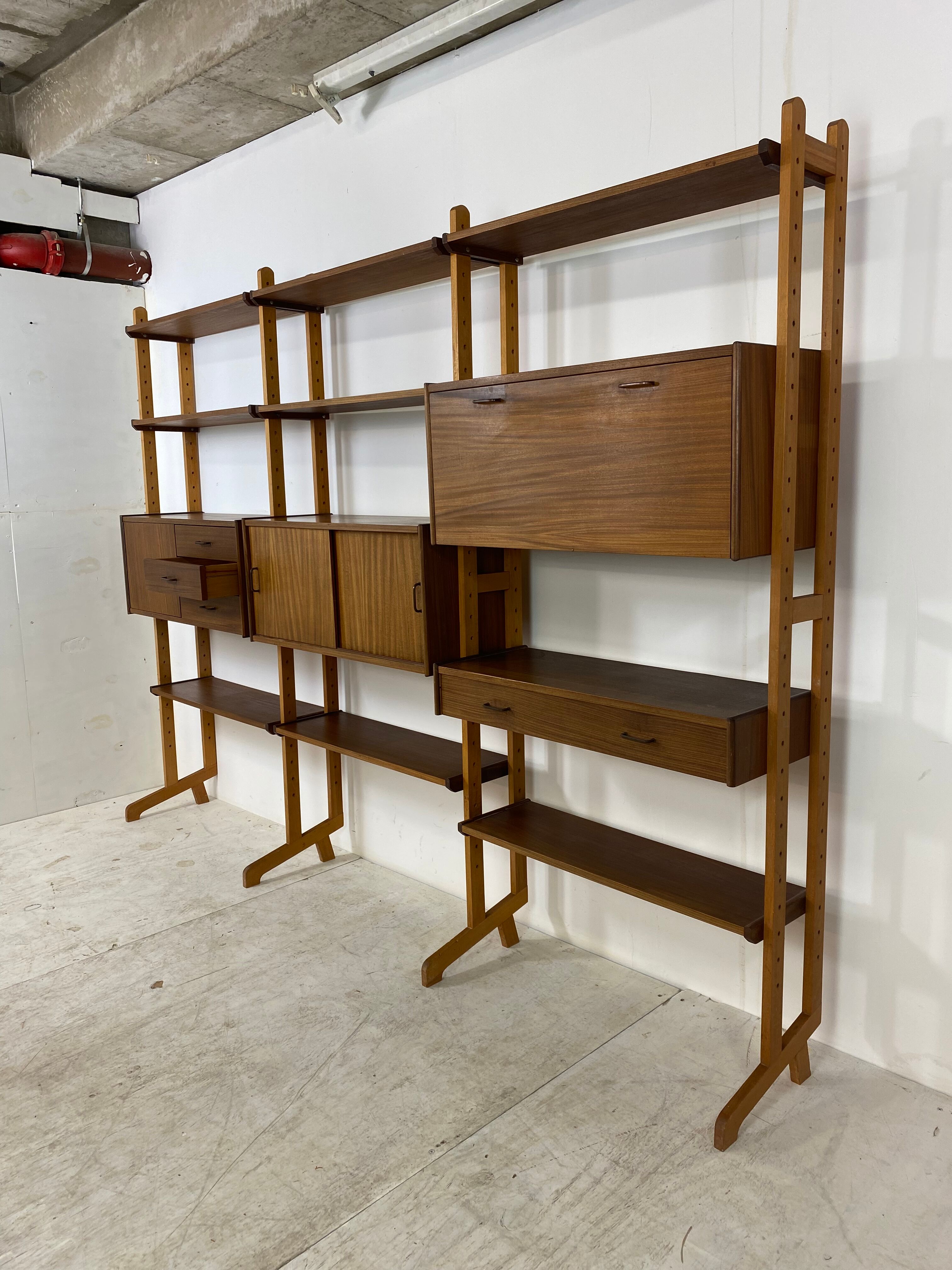 Mid-Century Scandinavian Teak Wall Unit, 1950s