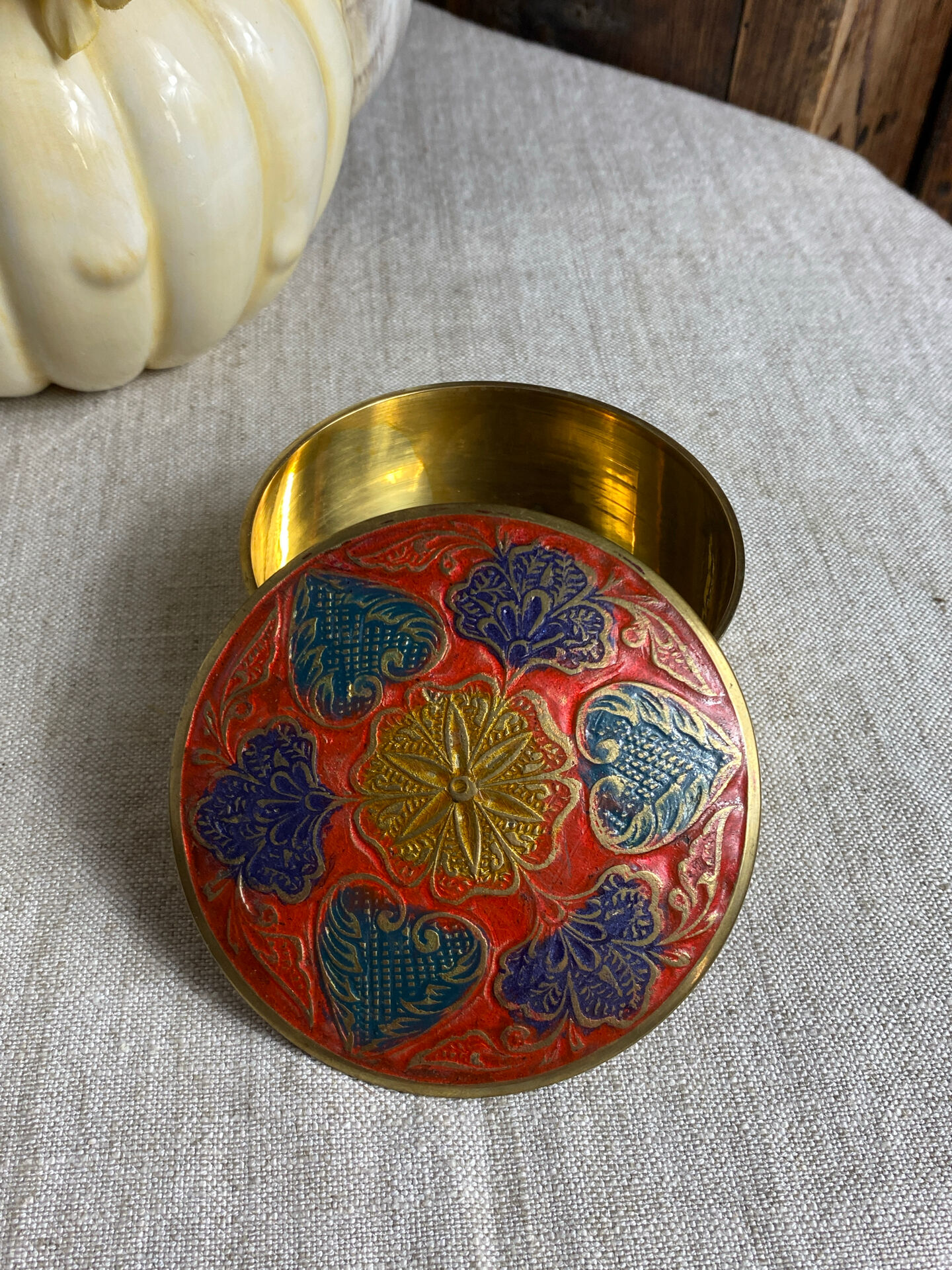 Cloisonné brass bonbonnière