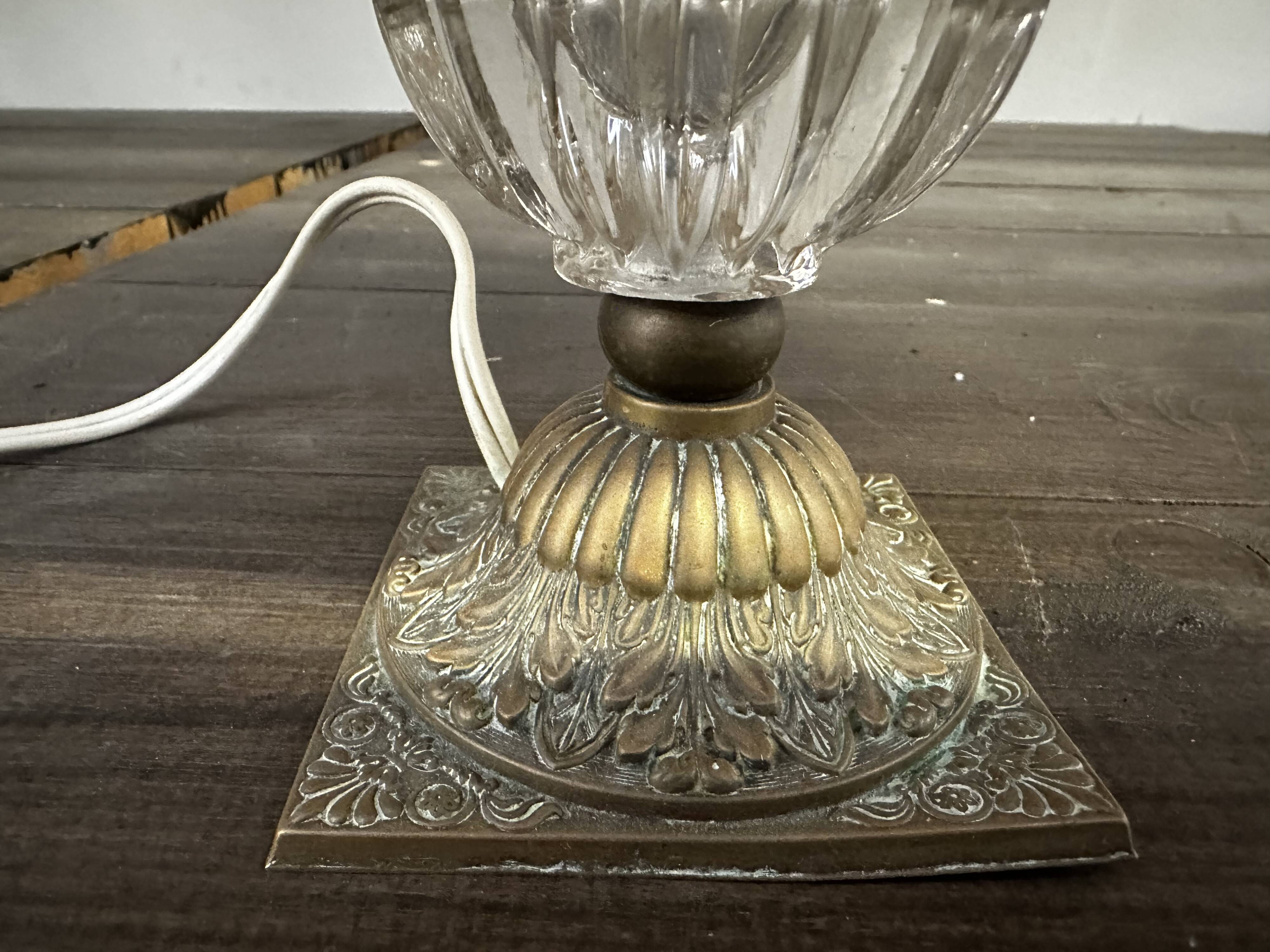 Lampe ancienne Laiton et Verre H 31 cm