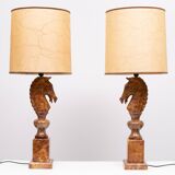 Large Horse Head Chess Knights Lamp in Carved Alabaster, taly, 1960s, Set of 2