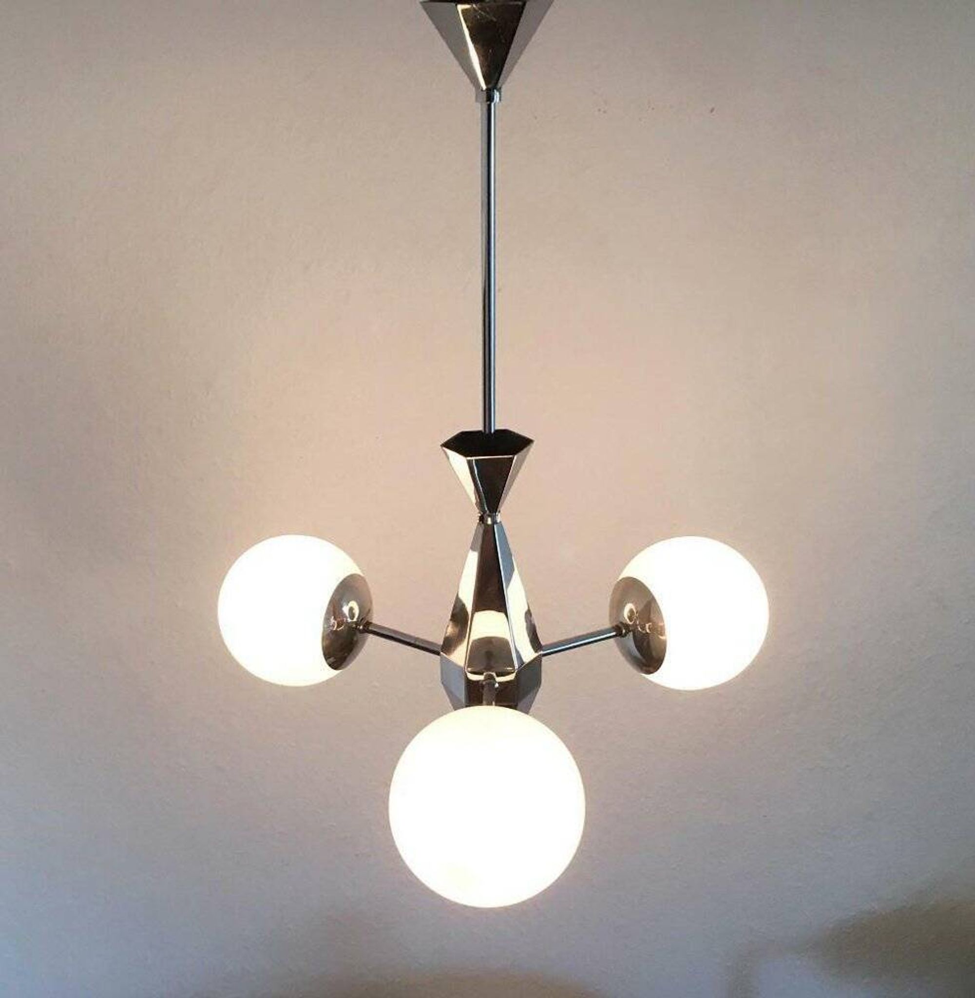 Art Deco Metal and Glass Chandelier