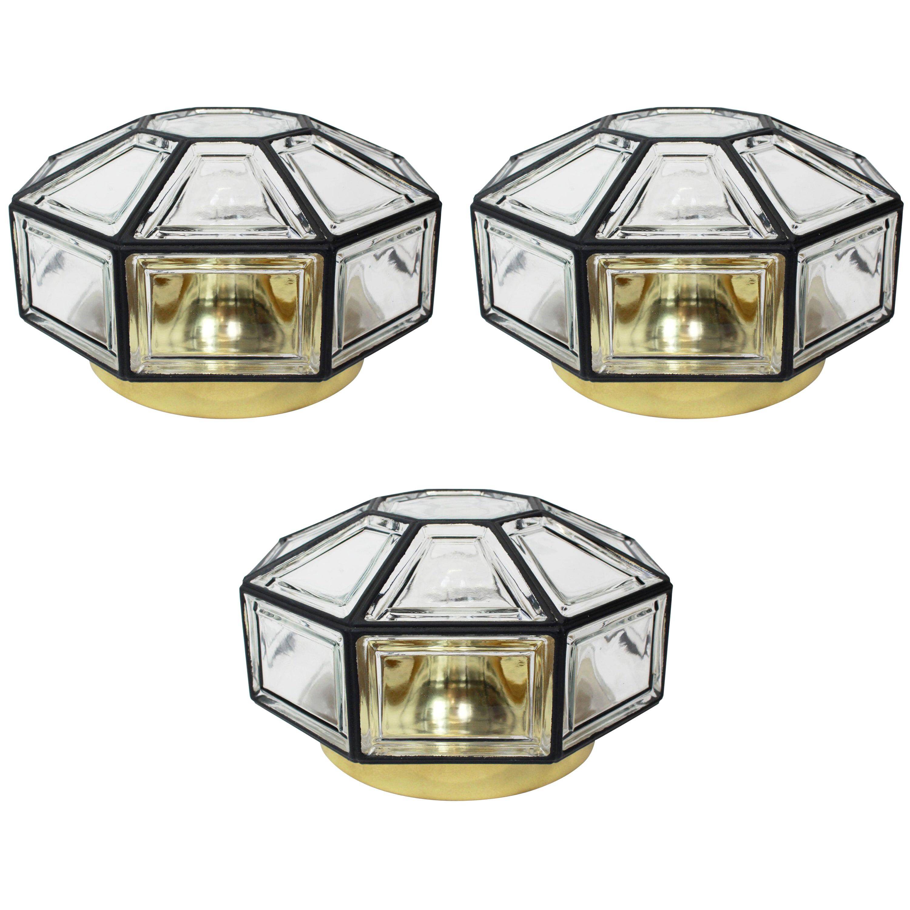 IRon and clear glass ceiling lights by Limburg, Germany, 1960s