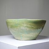 Wabi-Sabi handcrafted ceramic bowl in celadon green, 20th-19th century.