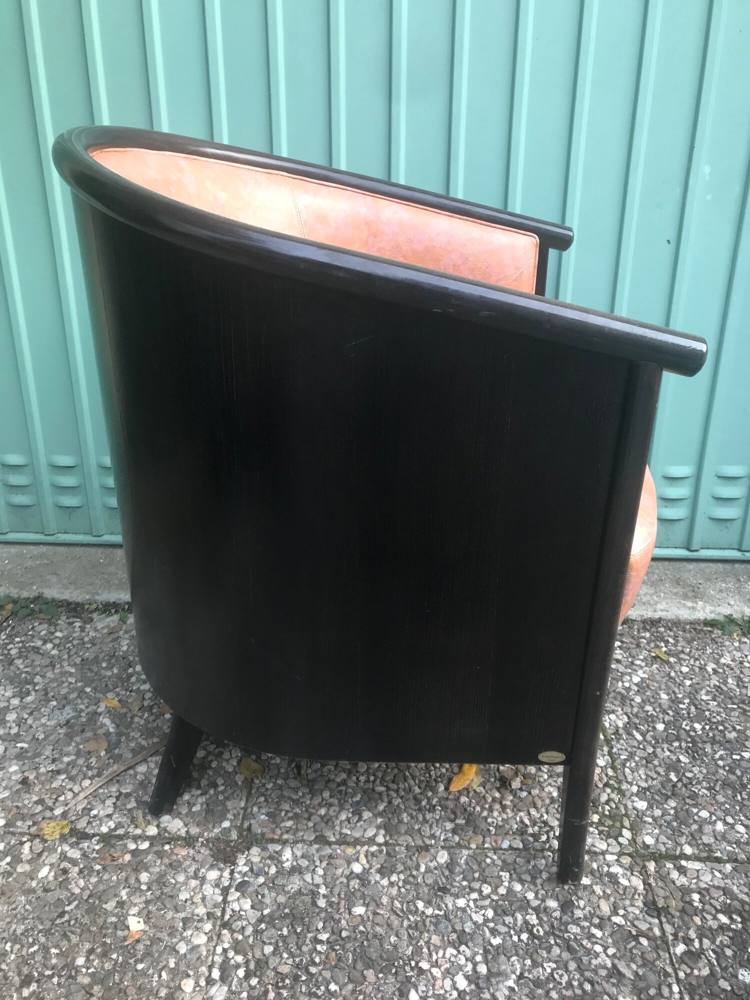 Lot of 2 armchairs and a sofa from Baumann in black wood and marble rose leather