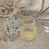 Carafe and 4 glasses with design and vintage patterns 1950/60