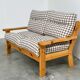 Vintage Two-Seater Pine Sofa with Original Checked Upholstery, 1970s