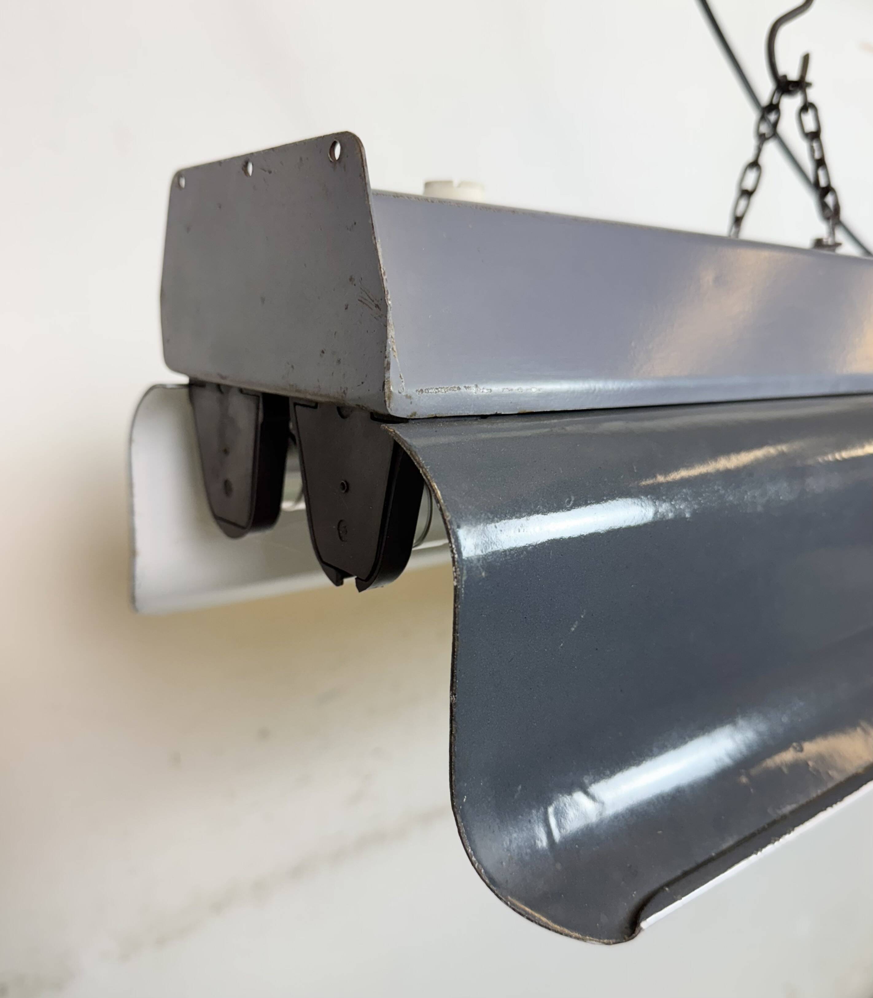 Grey Enamel Industrial Hanging Tube Light, 1960s
