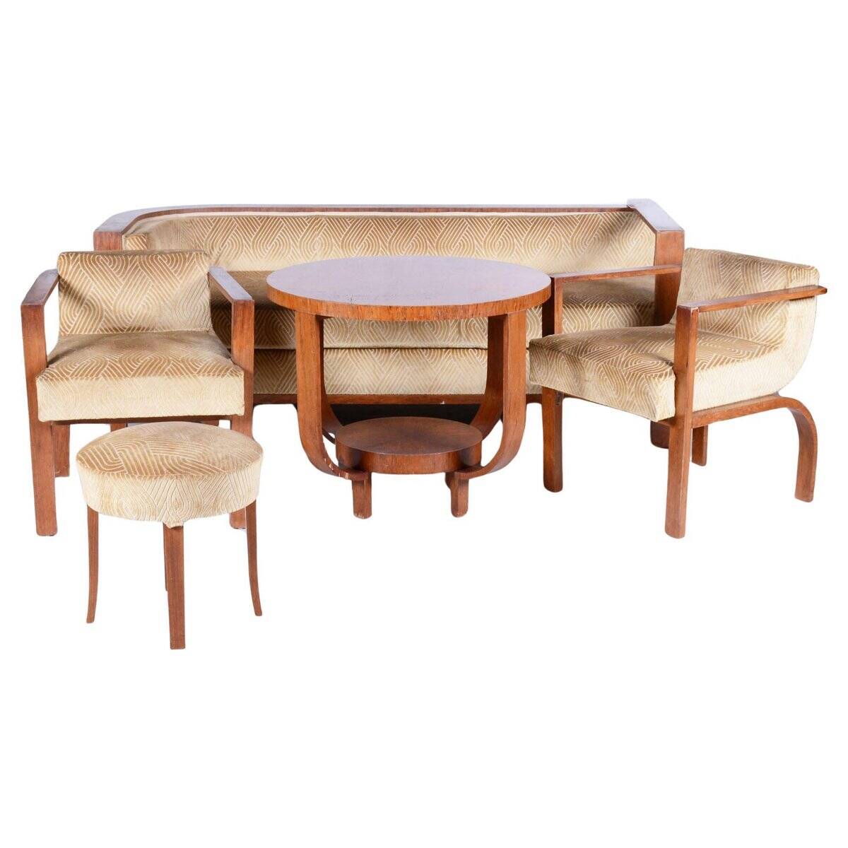 Art Deco Rosewood Seating Set with Coffee Table, France, 1920s, Set of 5
