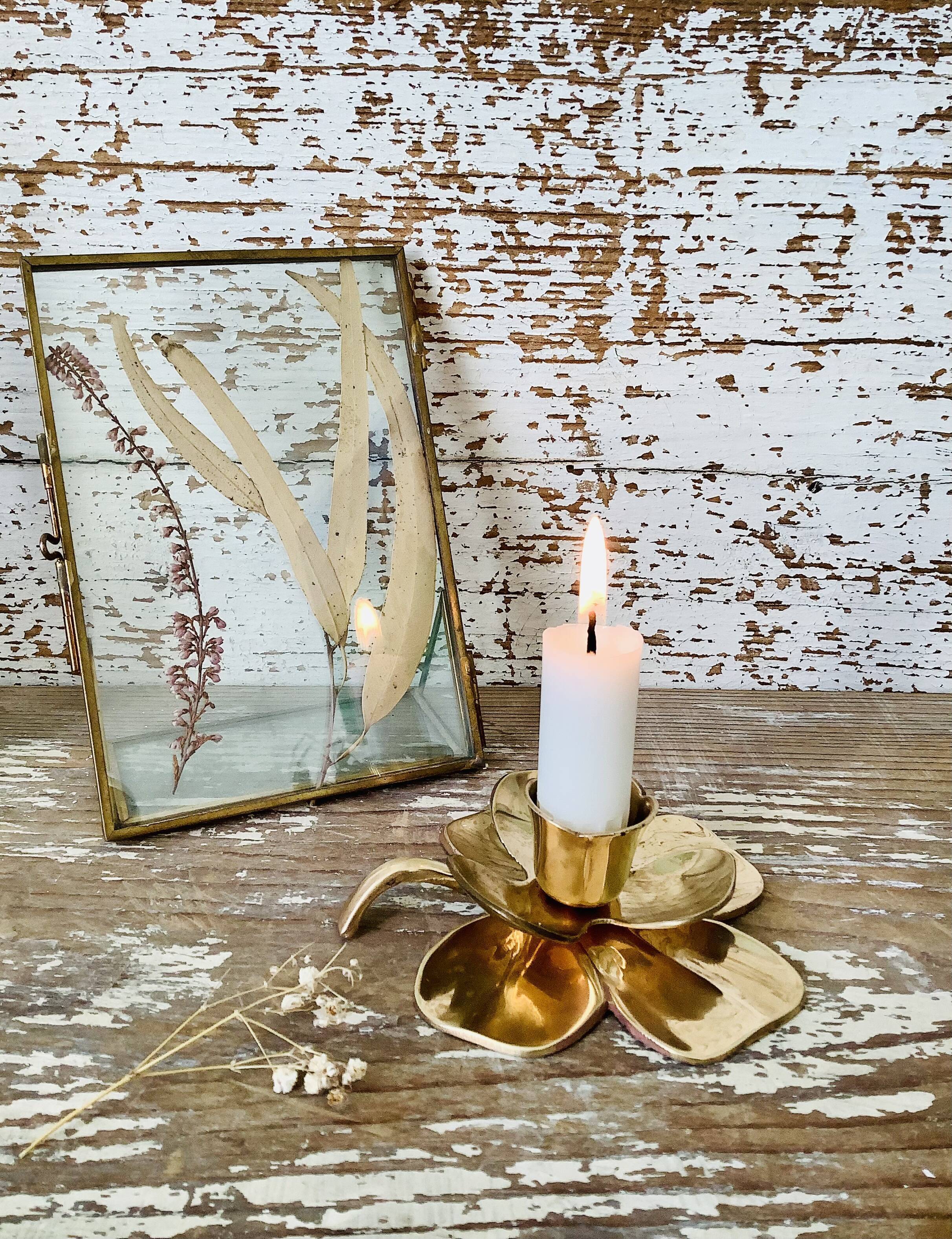 Brass clover candle holder