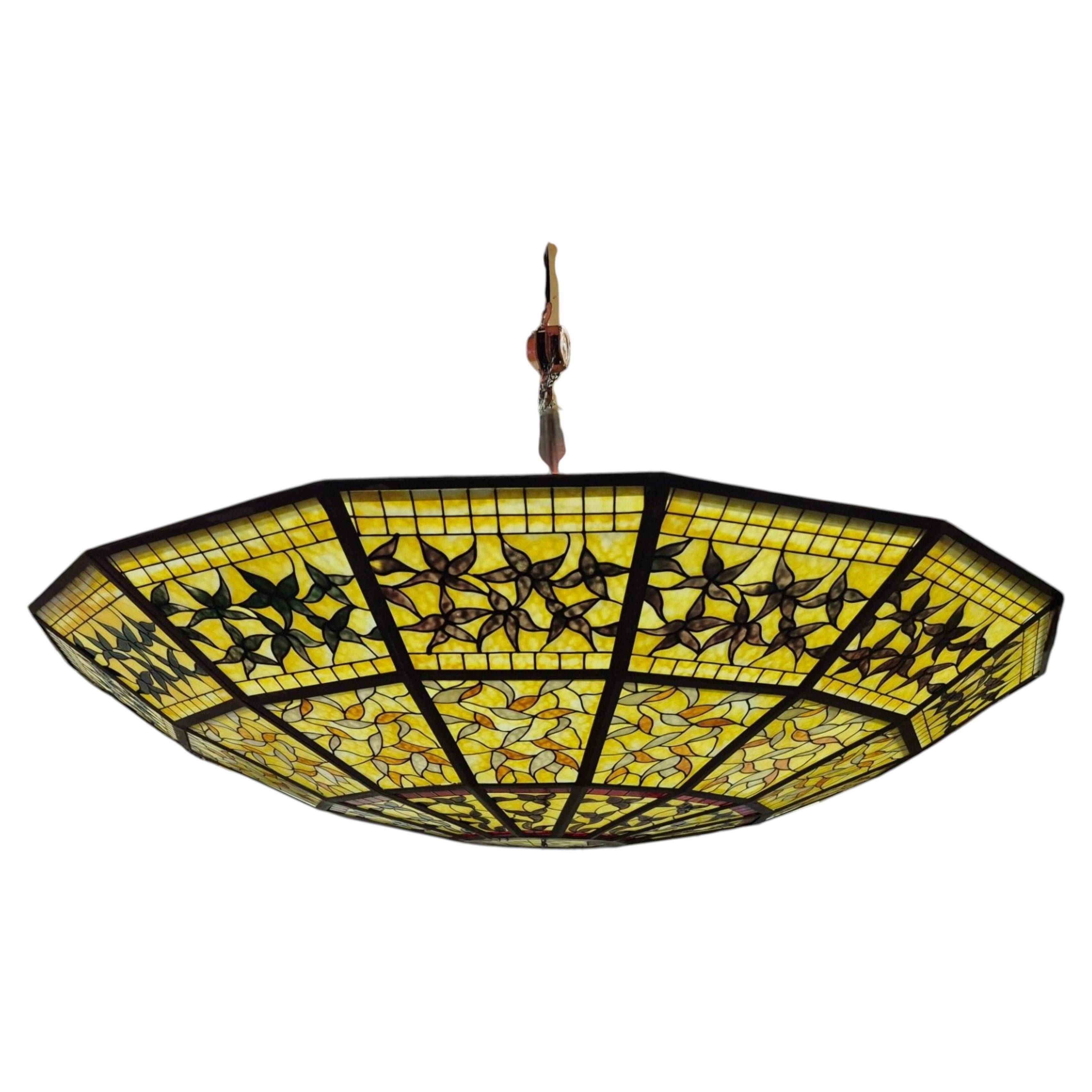 Impressive Tiffany Style Stained Glass Chandelier from the 1990s