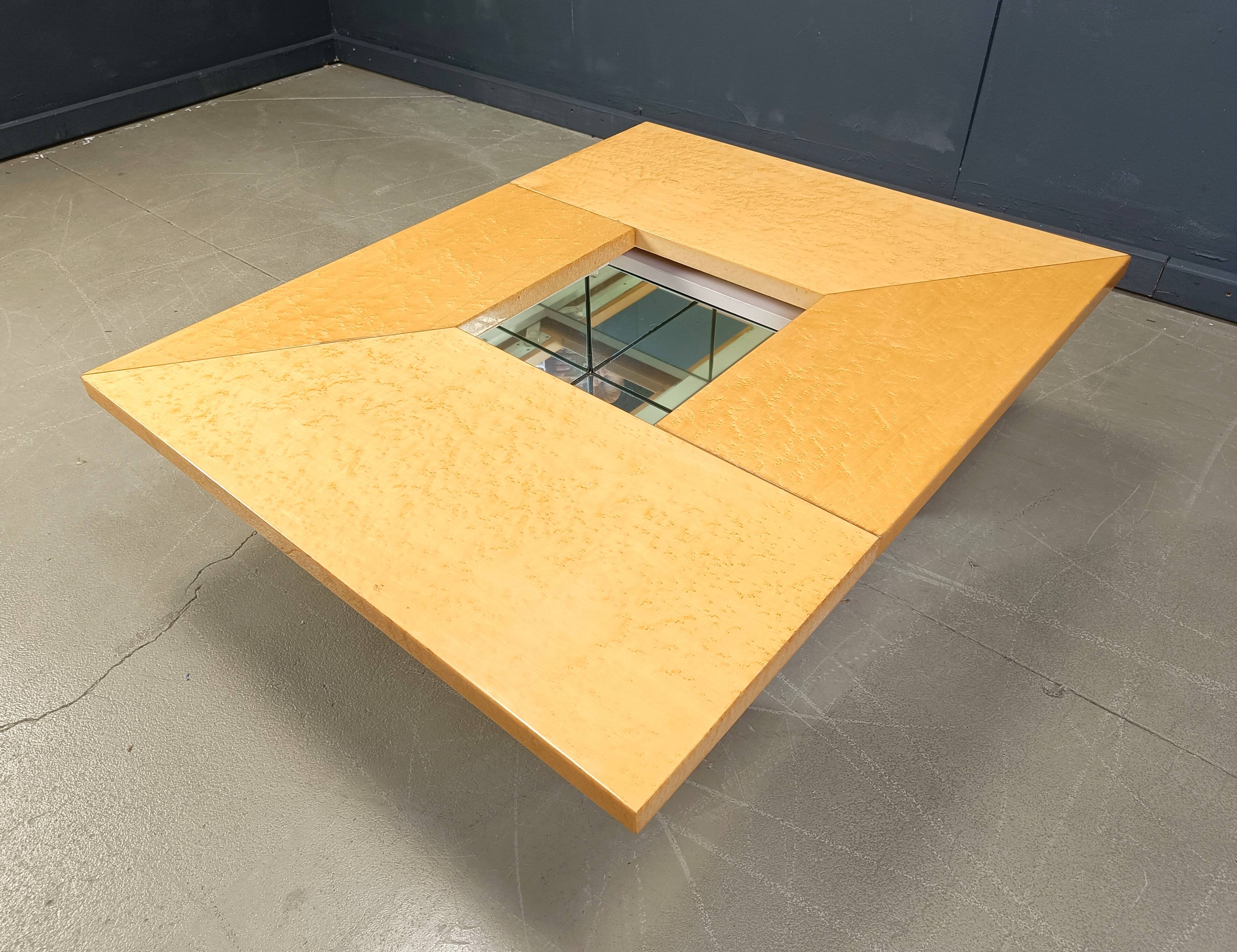 Vintage hidden bar coffee table by Paul michel in ash wood, 1970s