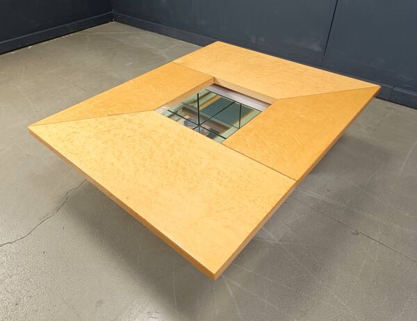 Table basse bar cachée vintage par Paul Michel en bois de frêne, années 1970