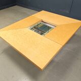 Vintage hidden bar coffee table by Paul michel in ash wood, 1970s