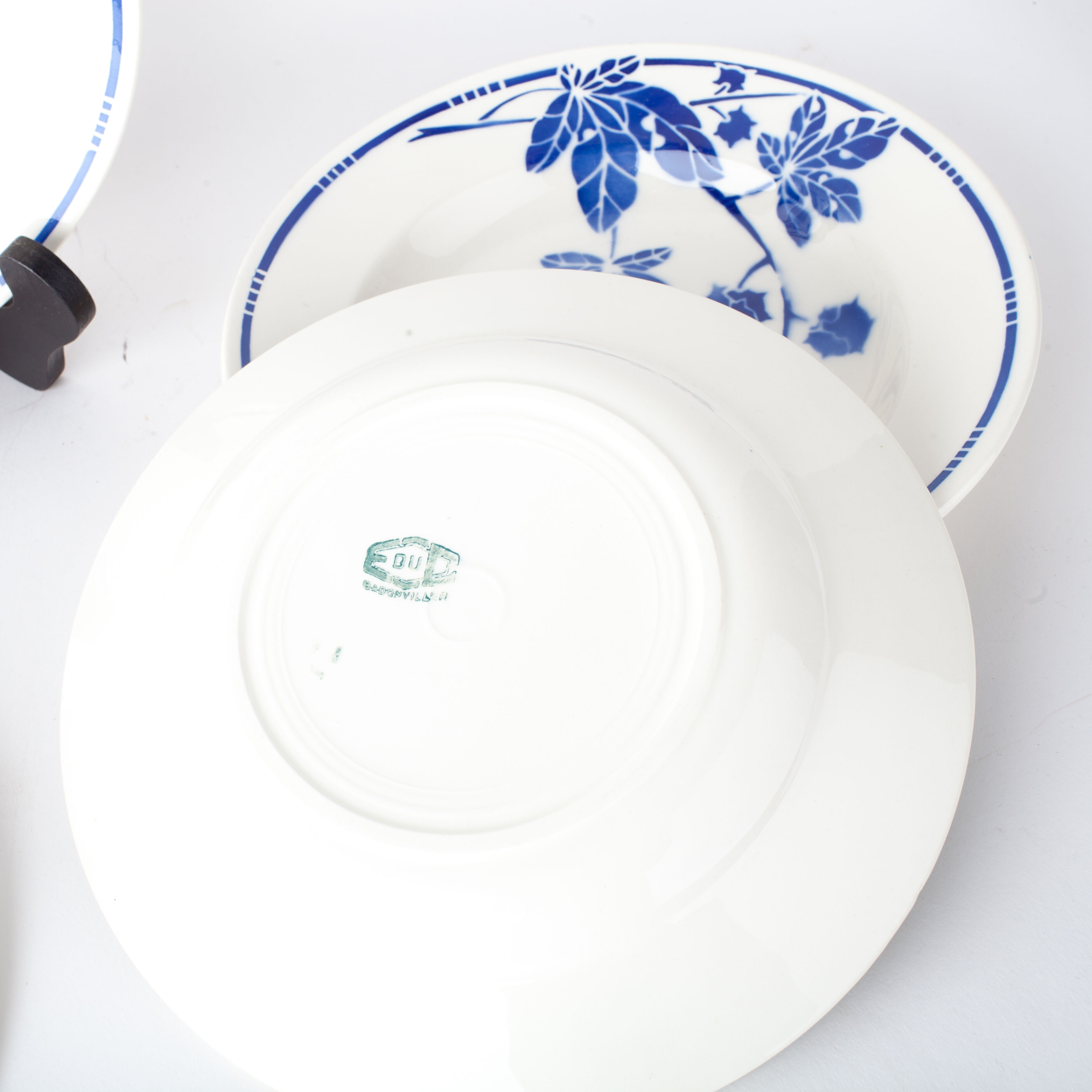 5 hollow Badonviller, pattern plates blue leaves French Antique