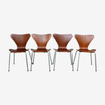 Suite of 4 chairs 3107 teak series 7 Arne Jacobsen for Fritz Hansen Teak 1960s