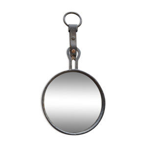 miroir en acier et cuir