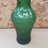 Ancien Vase Verre Moulé Vert Décor Pointes Vintage
