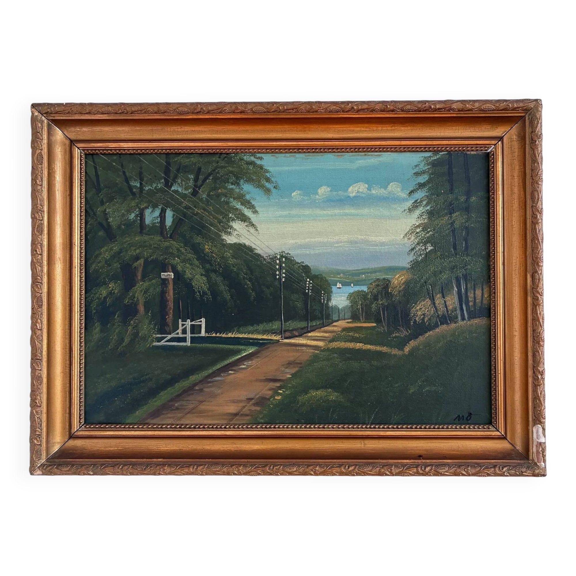 Vintage original coastal landscape oil painting, signed seaside art