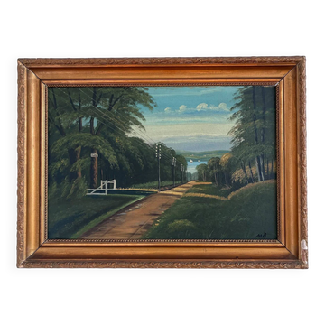 Peinture à l'huile originale vintage de paysage côtier, art de bord de mer signé.