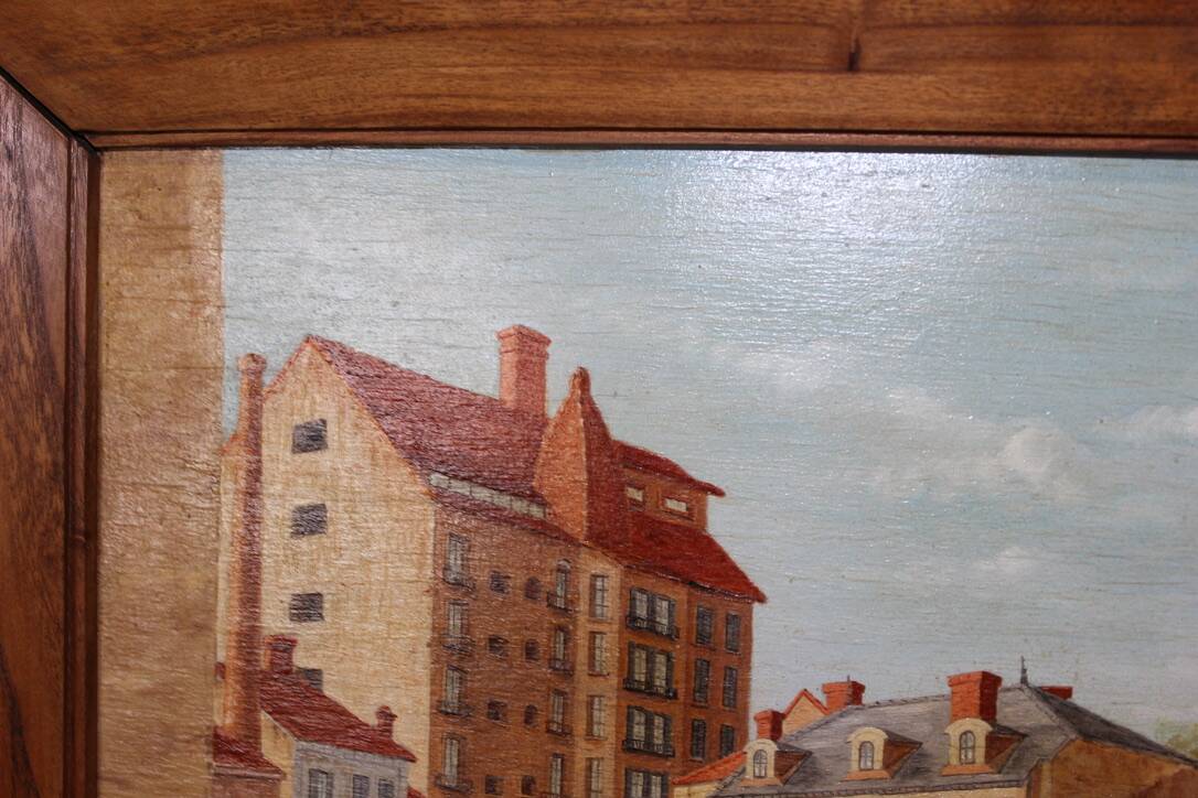 Oil On Panel, Street Lively By Bravo 1944