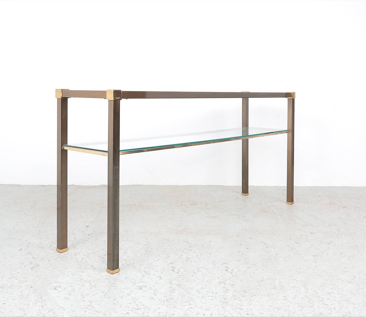 Brass and glass design console table, 1970s