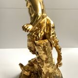 Sculpture, torchère "Jeune satyre" en bronze doré d'après Clodion