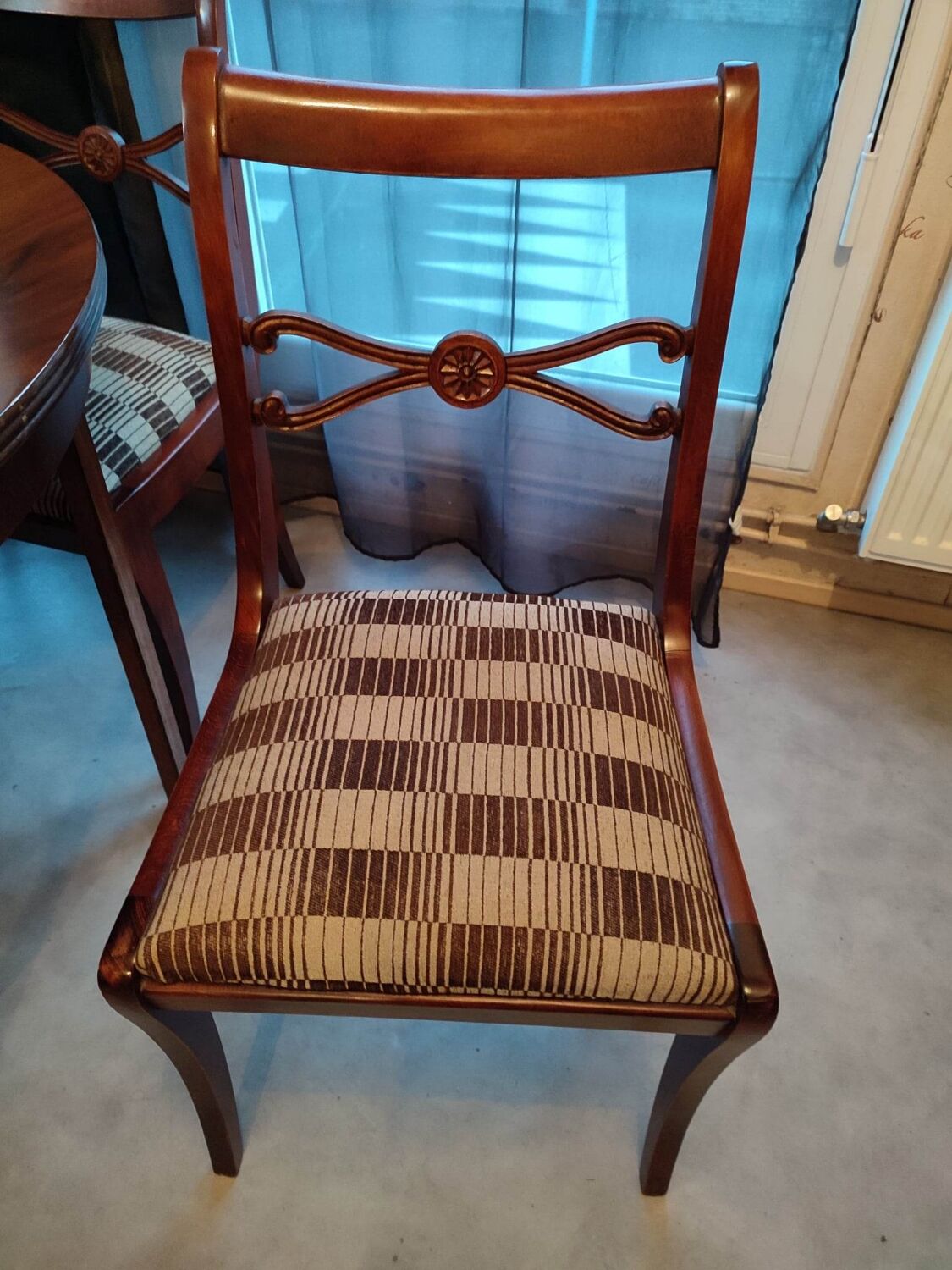 Table + extensions and chairs Gerbeau mahogany vintage wood
