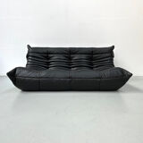 Togo 3-seater in Black Leather designed by M. Ducaroy for Ligne Roset