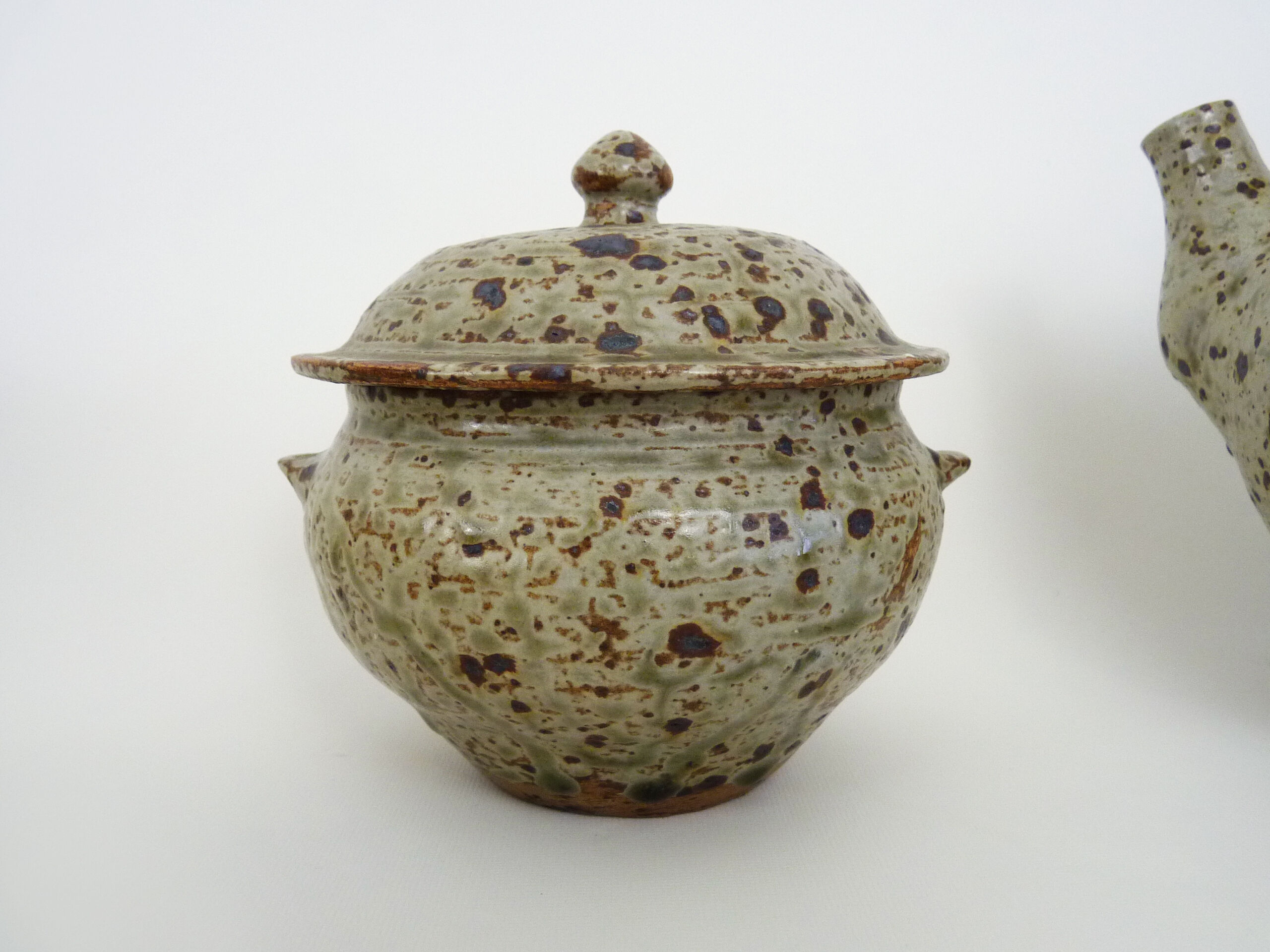 Tea set in glazed sandstone La Hulotte. Folk Art