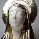 Bust of the Virgin with halo, glazed ceramic, vintage/antique craftsmanship