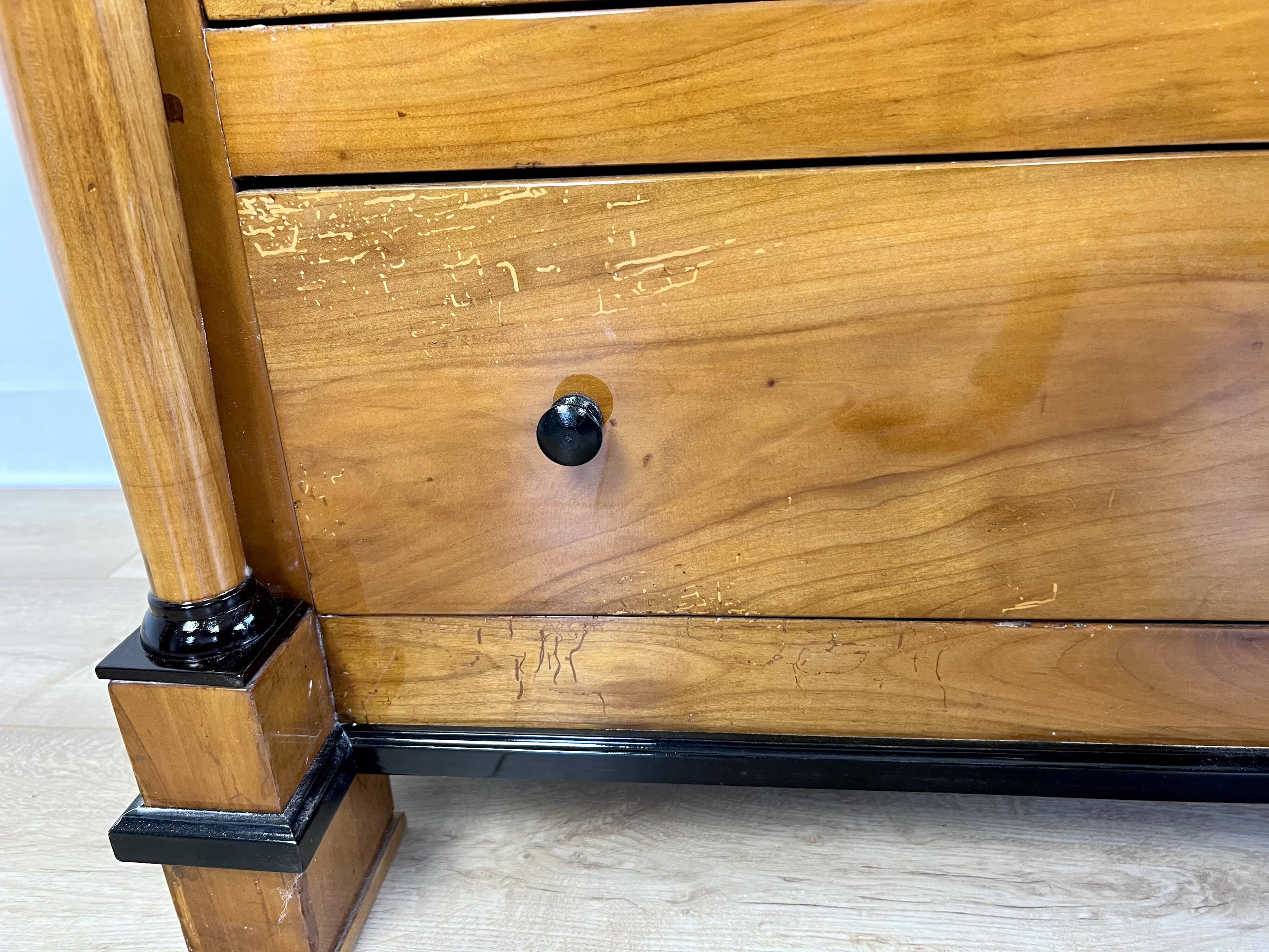 Original Biedermeier chest of drawers after renovation - 19th century - cherry, glossy finish.