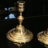 Pair of 19th bronze candlesticks with Regency-style chiseled decoration