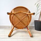 Vintage round rattan coffee table 1970