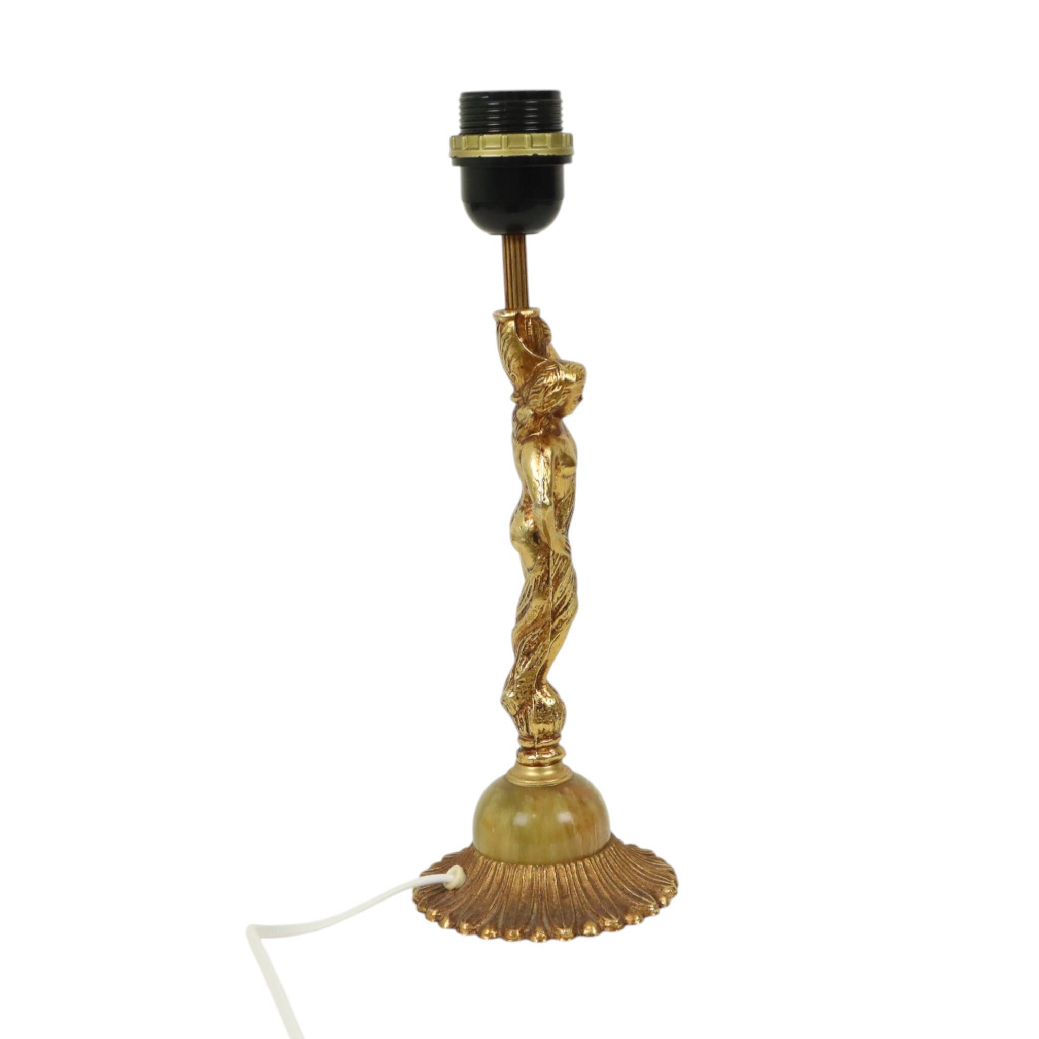 Vintage Table Lamp Female Figure Brass and Onyx Marble