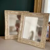 Set of two pretty mirrors in white, beige, and gold tones. Bohemian