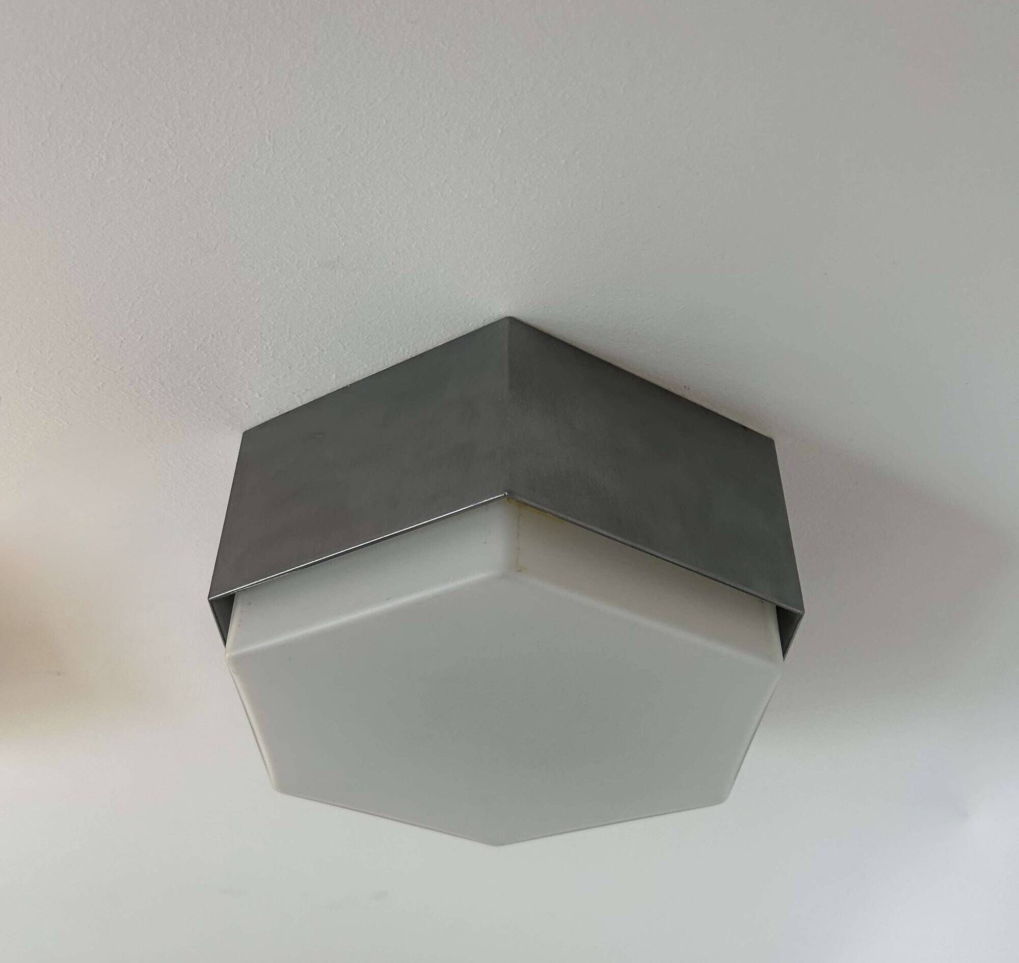 Pair of vintage opaline and metal wall lights, Raak Holland 1970