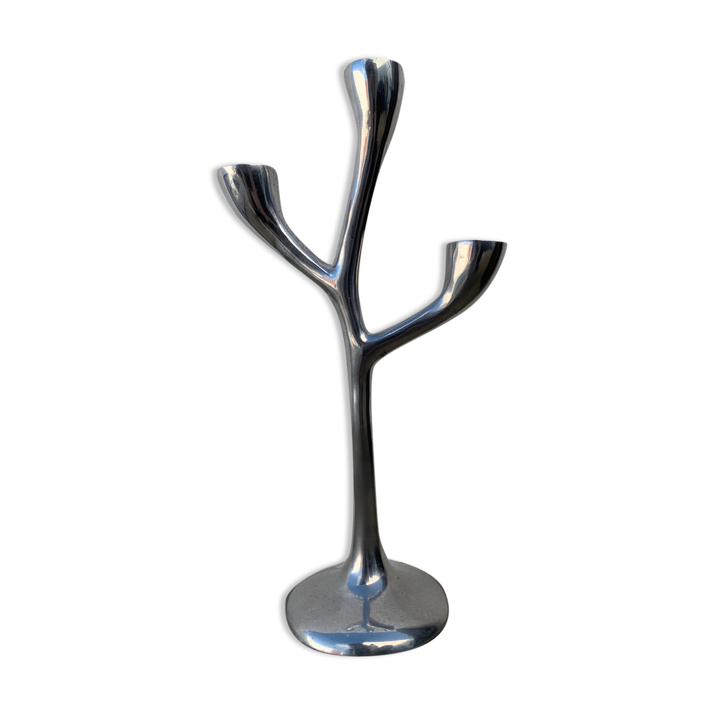 Bougeoir organique en aluminium brossé, 3 branches, 1970