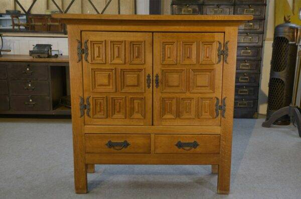 2-door, 2-drawer wardrobe in solid oak and wrought iron, rustic style, 1960s
