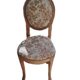 Brown varnished wooden chair 1940 Fabric chair with jacquard seat, upholstery manufacturing