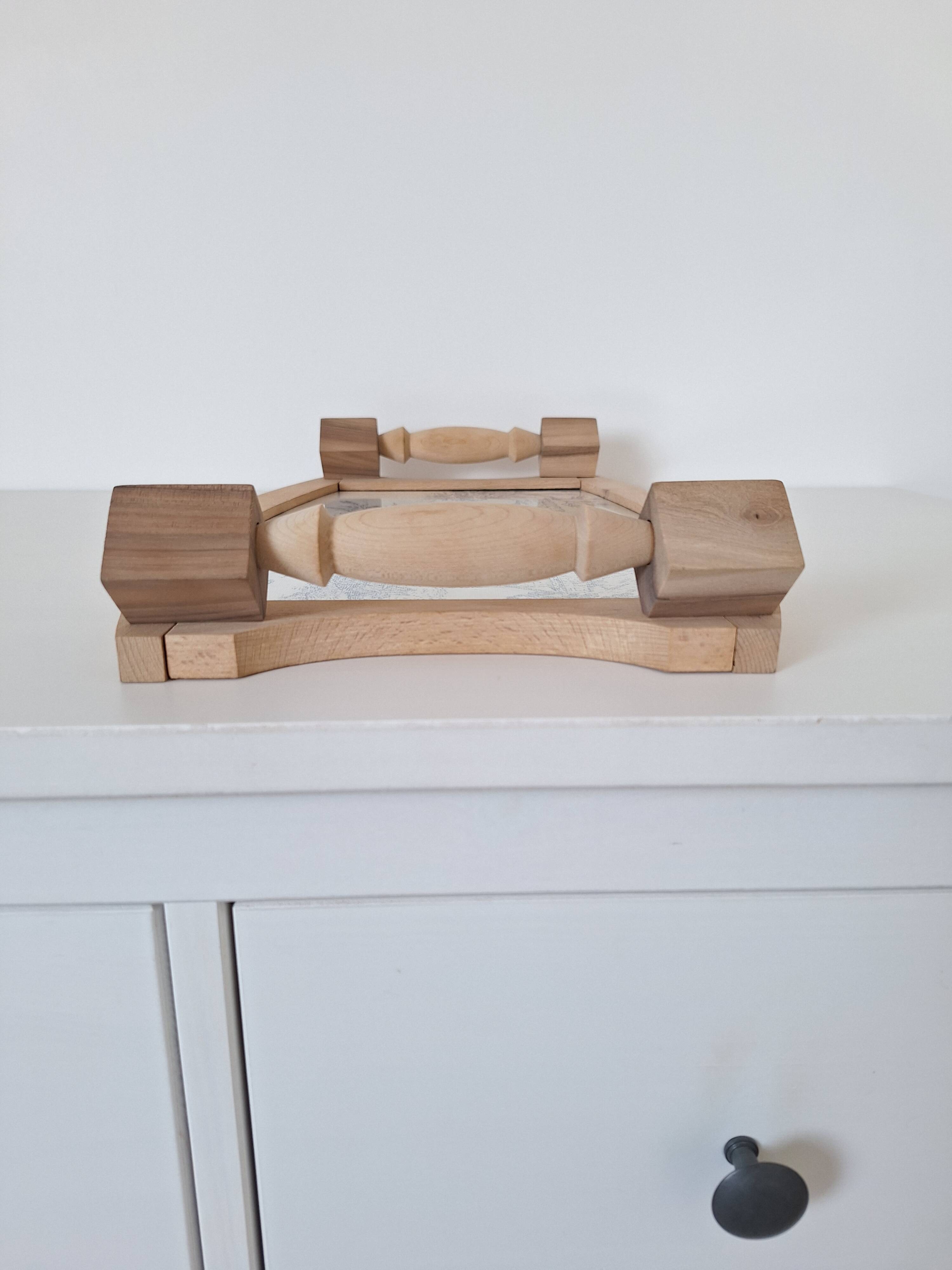 Wooden tray and blue toile de Jouy