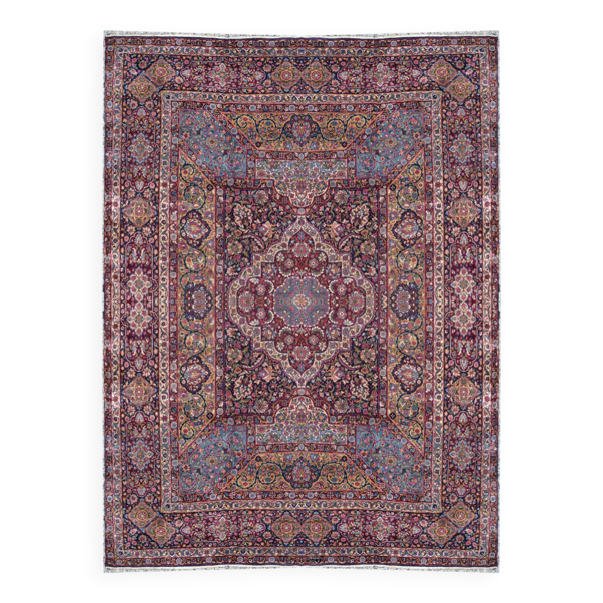 Large Antique Iranian Oriental Rug: Yazd: 4.45 X 3.30 Meters