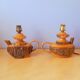 Pair of 60s brutalist wooden lamps