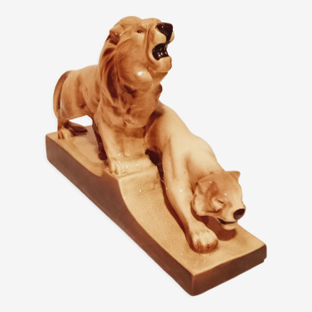 Sculpture Lion/Lionne de L. François (1882-1965)