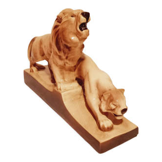 Sculpture Lion/Lionne de L. François (1882-1965)