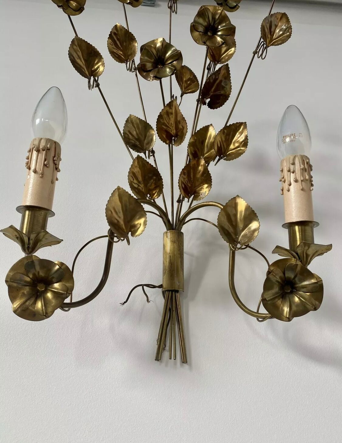 Wall lamp golden brass flowers style Hollywood Regency year 70