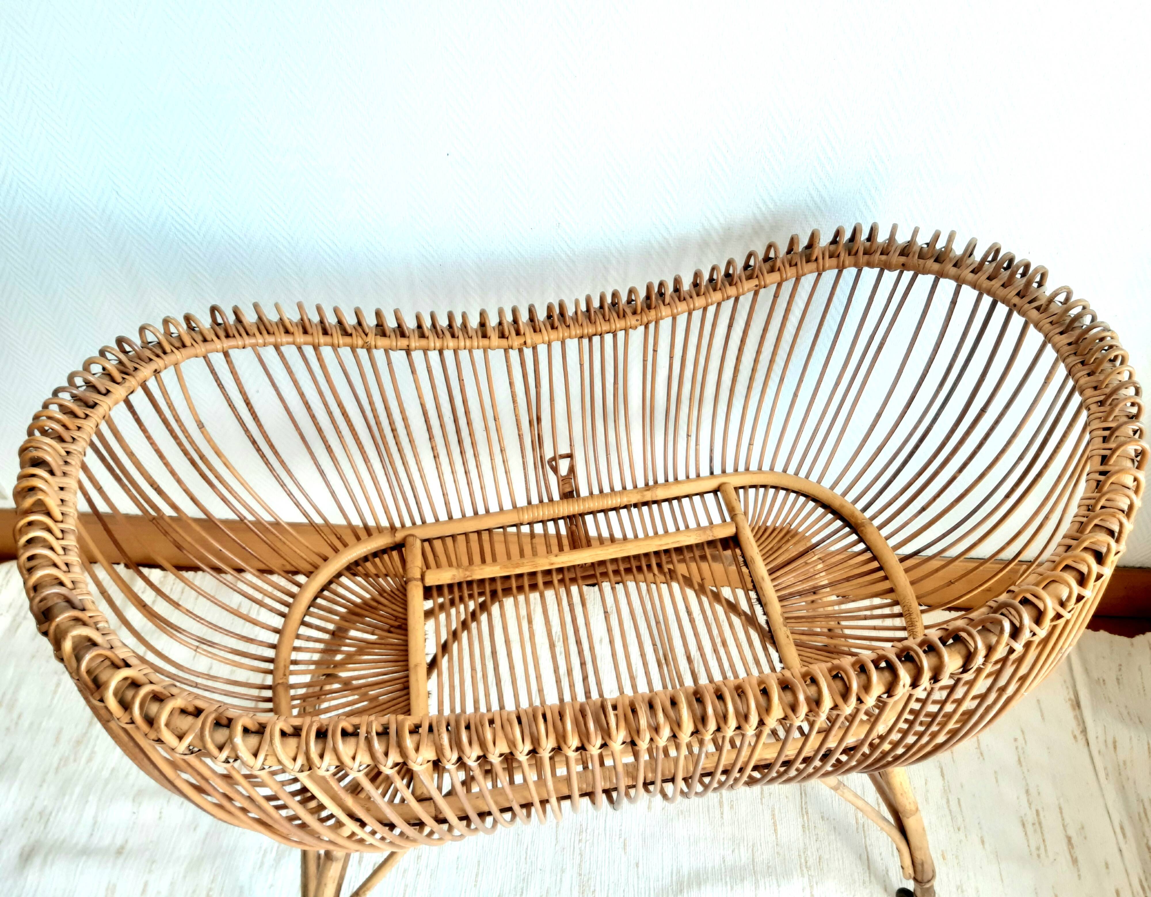 Vintage rattan bassinet circa 1960