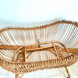 Berceau moïse en rotin vintage vers 1960